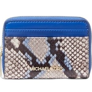 Michael Kors Jet Set Snake Skin Leather Zip Card Holder Wallet